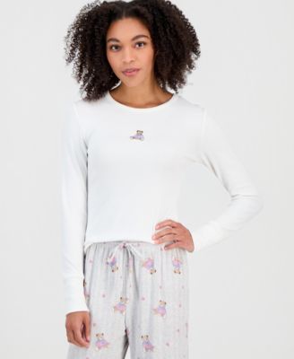 Hippie Rose Juniors Pajamas Teddy Bear Top Ribbed Pants In Neutral
