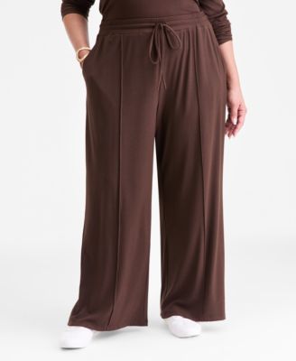 Plus Size Ribbed Wide-Leg Drawstring Pants, Macy's Exclusive