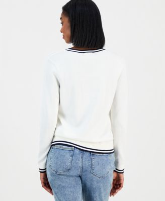 Women's Cotton Cable Knit Crewneck Sweater