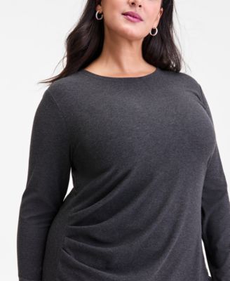 Plus Size Ribbed Asymmetrical-Hem Top, Macy's Exclusive