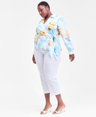 Plus Size Printed Wrap Top, Macy's Exclusive