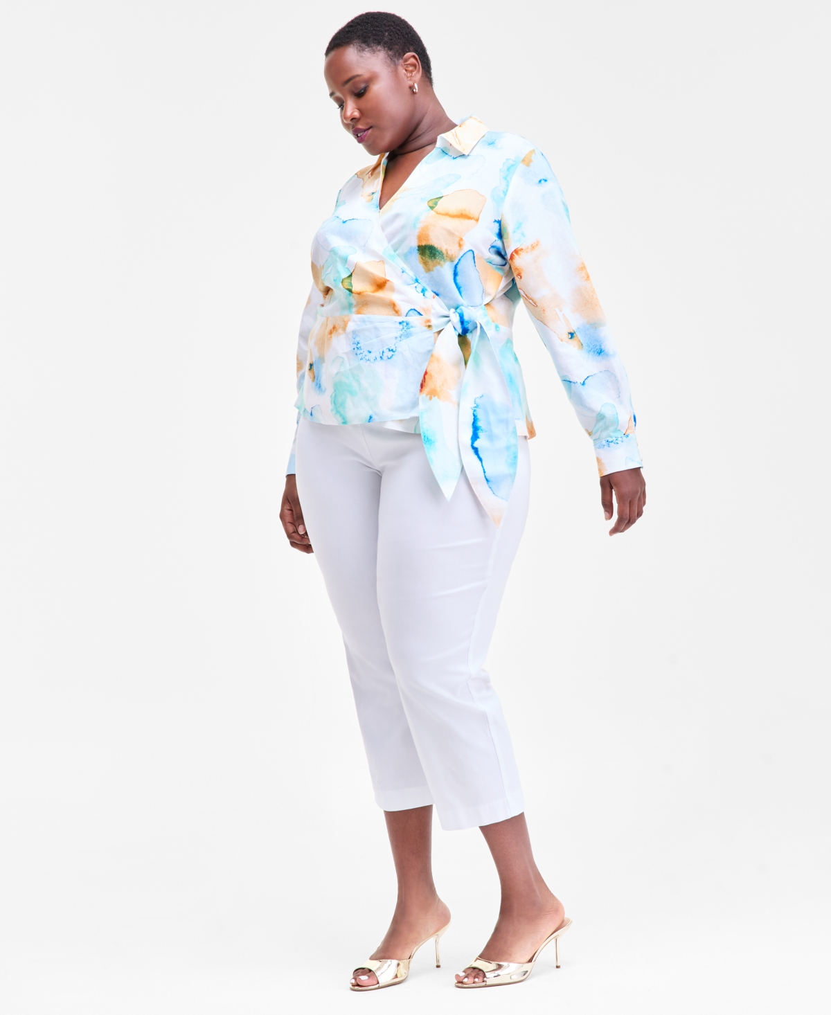 Inc International Concepts Plus Size Printed Wrap Top, Macy's Exclusive In Multi