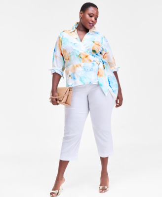 Plus Size Printed Wrap Top, Macy's Exclusive
