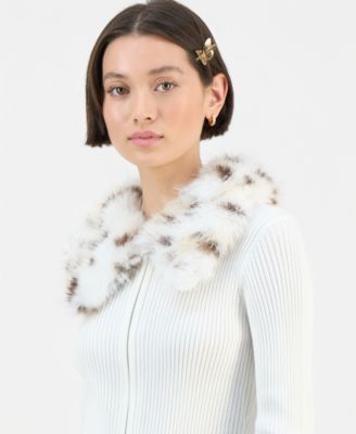 Juniors' Faux-Fur-Collar Zip-Up Sweater 