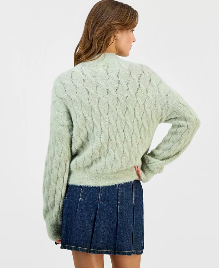Juniors' Mock-Neck Eyelash-Cable Knit Sweater - thumbnail 3