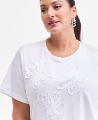 Plus Size Cotton Floral-Soutache Top, Macy's Exclusive