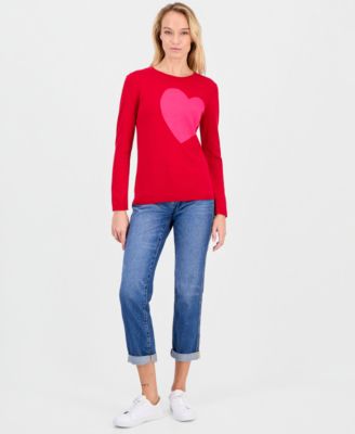 Women's Cotton Embroidered-Heart Sweater