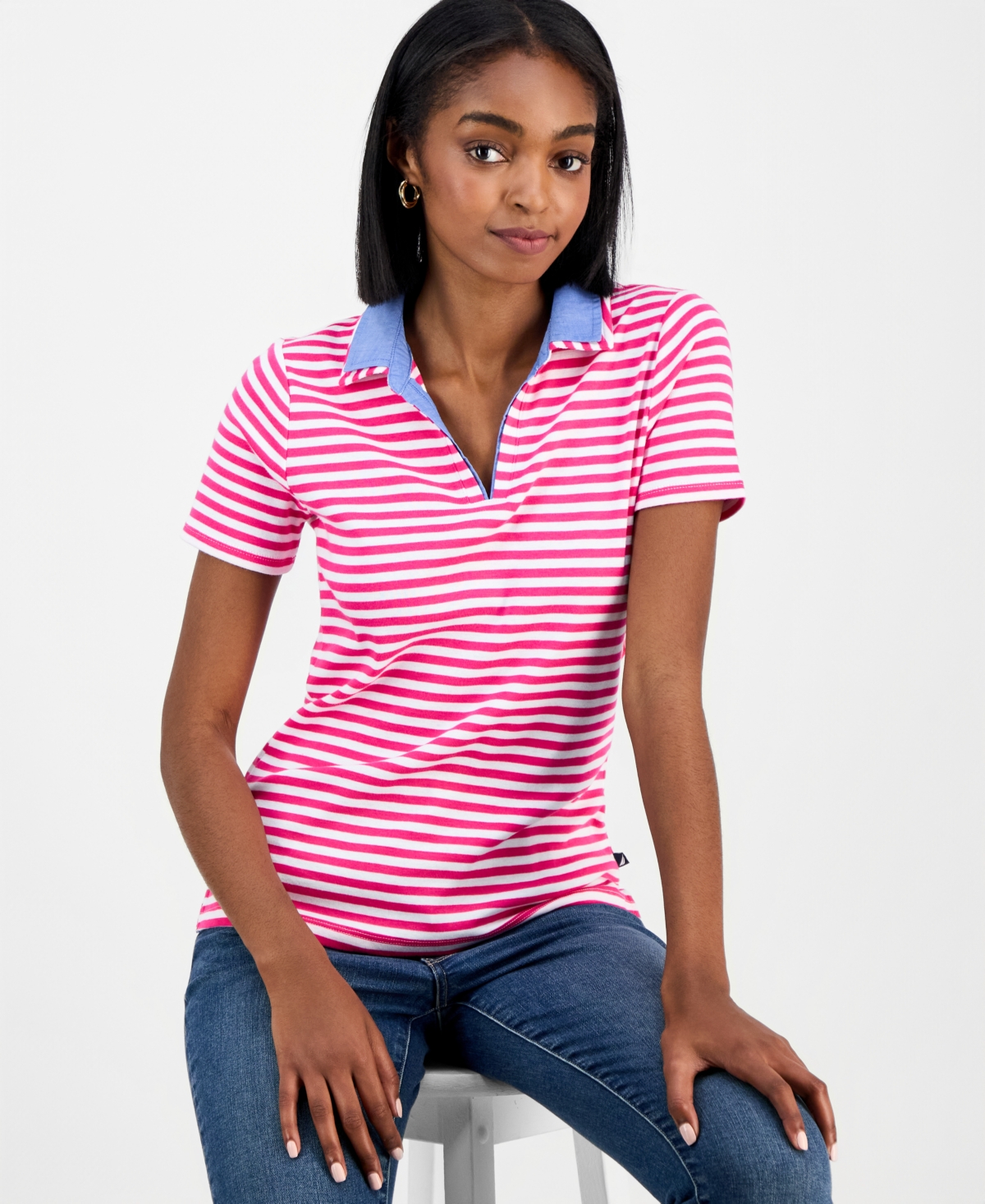 Nautica Jeans Women's Cotton Double-Collar Polo T-Shirt