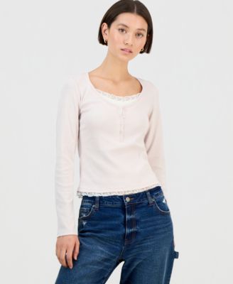 Juniors' Layered-Look Henley Top