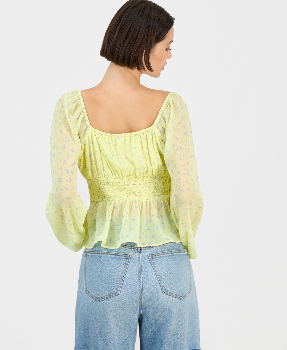 Derek Heart Juniors' Long Sleeve Button-front Blouse In Multi