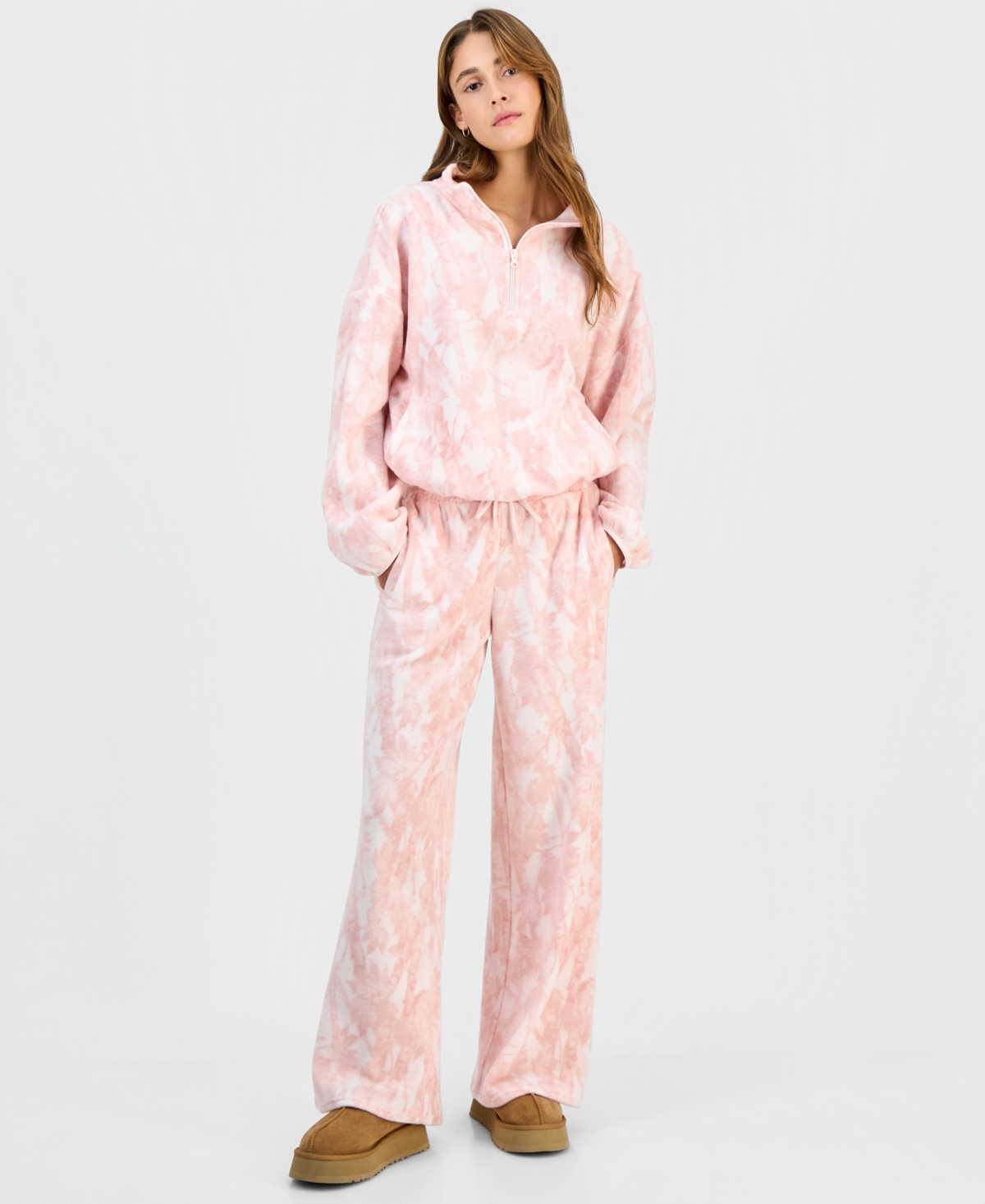 Hippie Rose Juniors' Polar Fleece Quarter-zip Sweatshirt In Pink