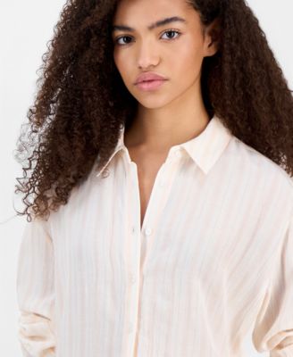Juniors' Linen-Like Button-Up Shirt