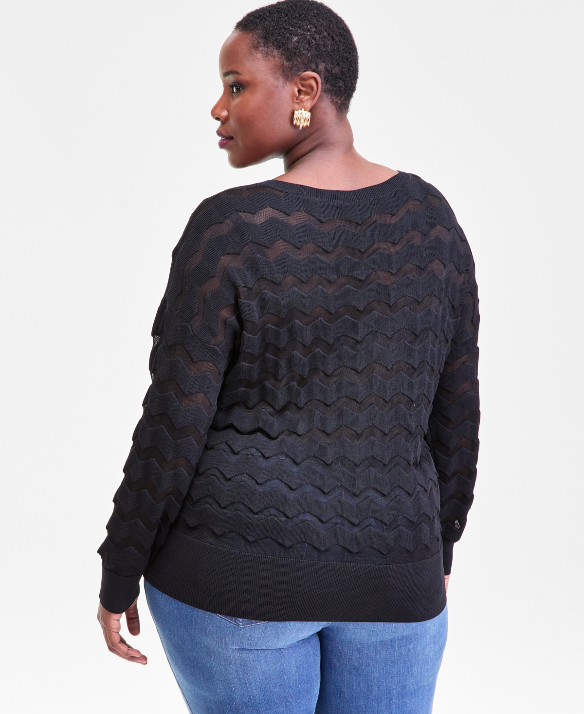 Inc International Concepts Plus Size Chevron Stitch Sweater, Macy's Exclusive In Multi