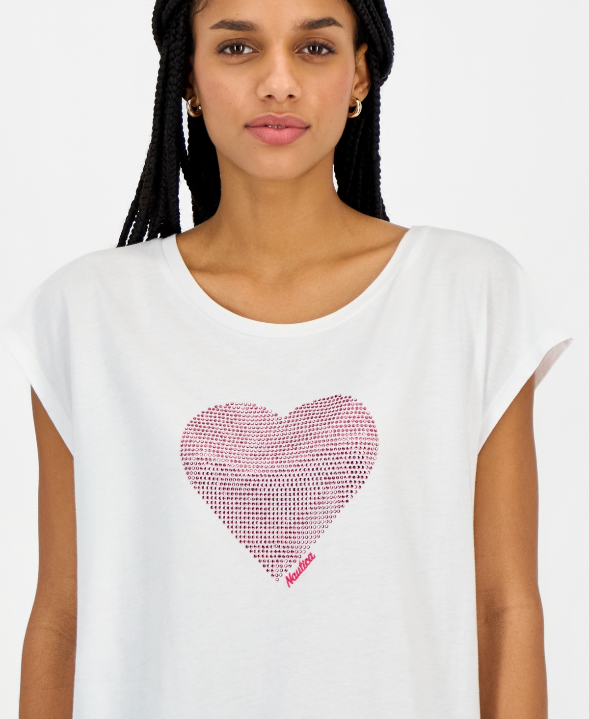 Nautica Jeans Women's Round-Neck Embellished-Heart T-Shirt