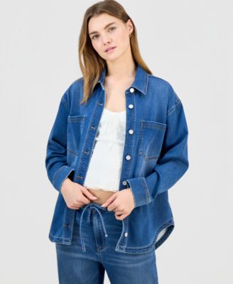 Indigo Rein - Juniors' Tinted Knit Denim Button-Up Shirt