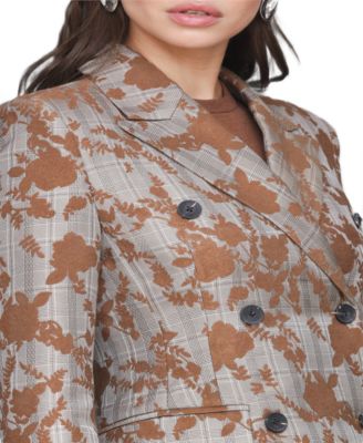 Women's Long Sleeves Plaid Floral Blazer