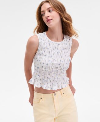 Juniors' Smocked Peplum Hem Top