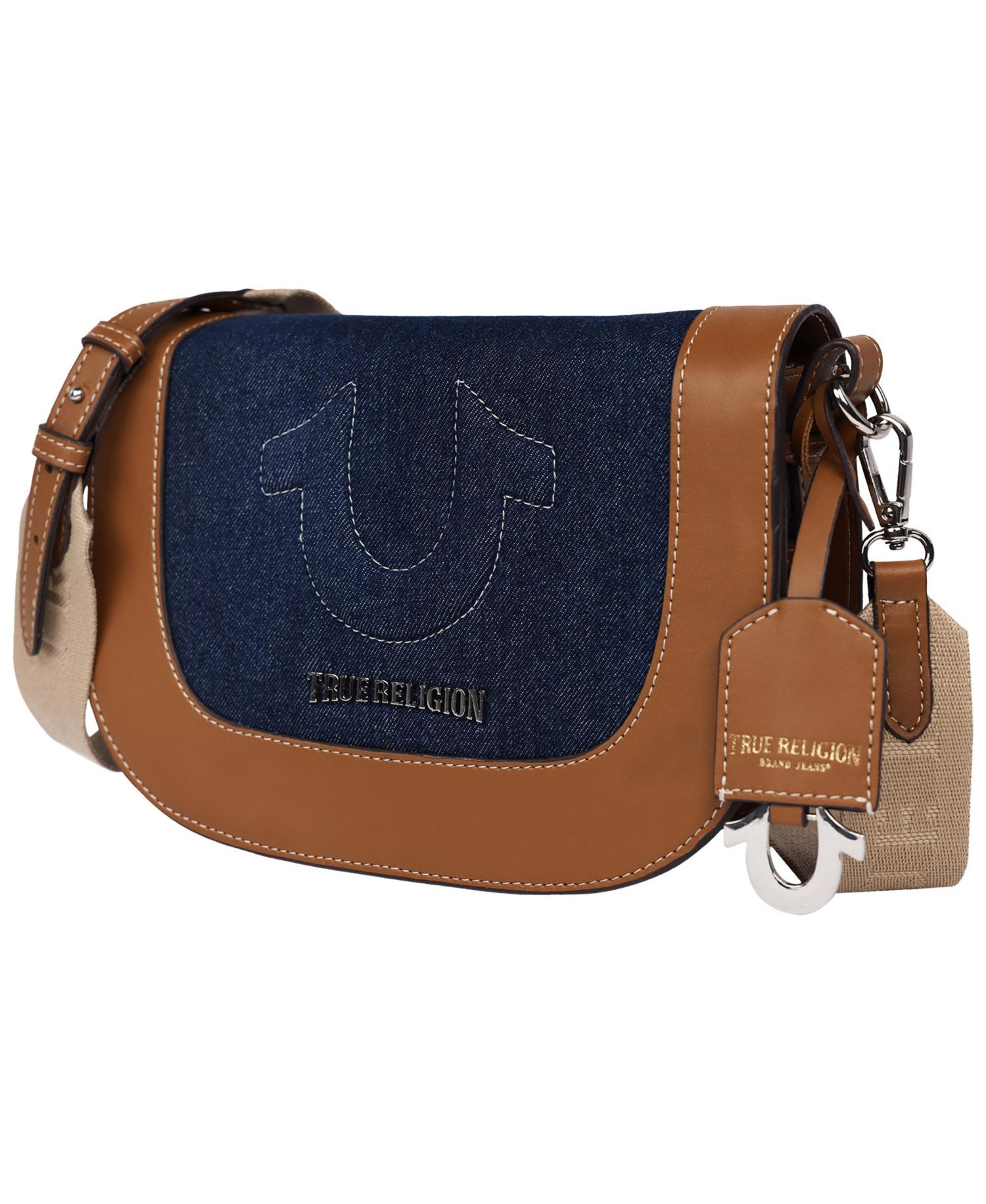 Denim Raised Horseshoe Crossbody Flap