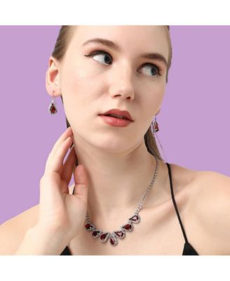 Women's Red Embellished Teardrop Necklace And Earrings (Set Of 2)
