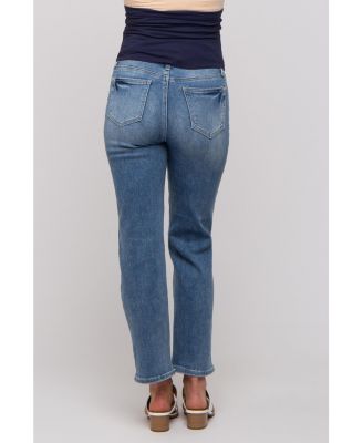 Blue Straight Crop Maternity Jeans