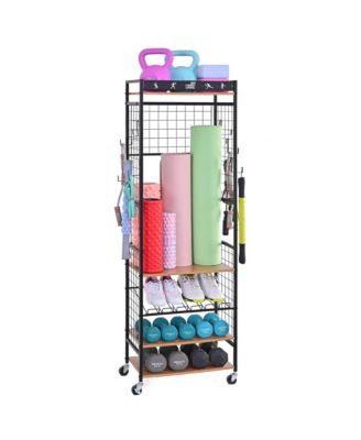 Weight Rack for Dumbbells & Kettlebells - Home Gym Storage Organizer with Wheels & Yoga Mat Hanger