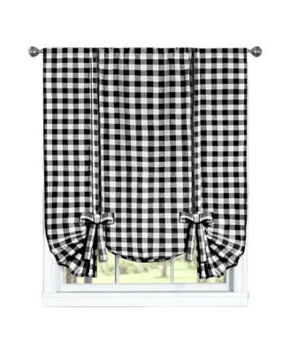 Buffalo Check Plaid Gingham Tie Up Window Single Curtain Shade - 42 in. W x 63 in. L, Taupe