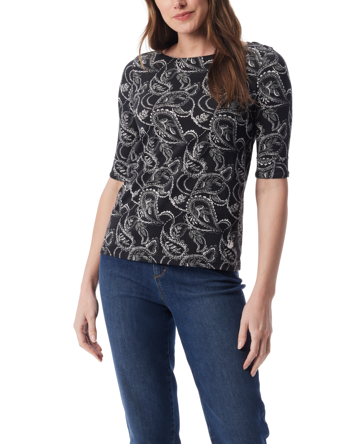 Gloria Vanderbilt Women's Alanis Printed Cuffed-sleeve T-shirt