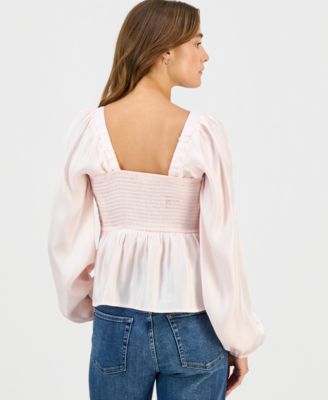 Juniors' Long-Sleeve Pintuck Bust Woven Top