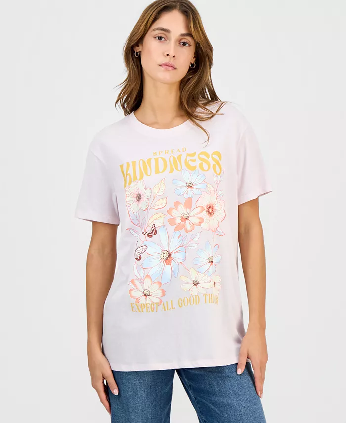 Juniors' Kindness Flowers Crewneck Tee