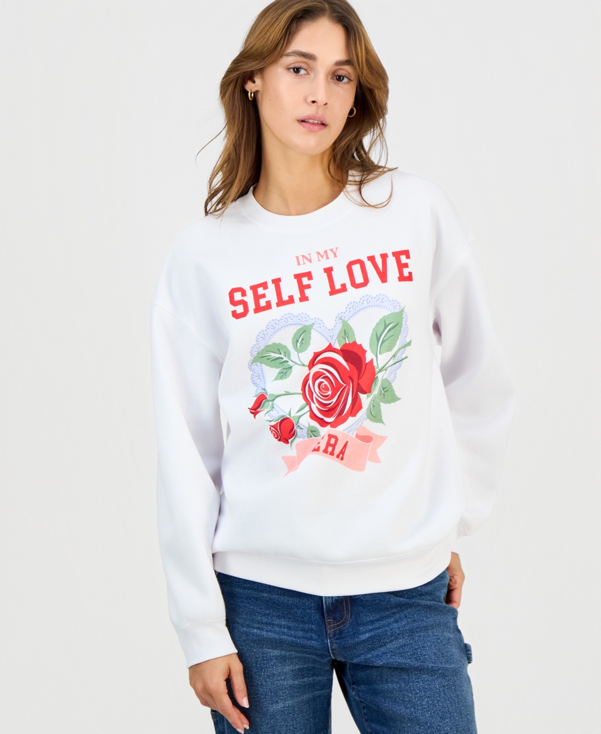 Self Esteem Juniors' Self Love Era Crewneck Sweatshirt In White