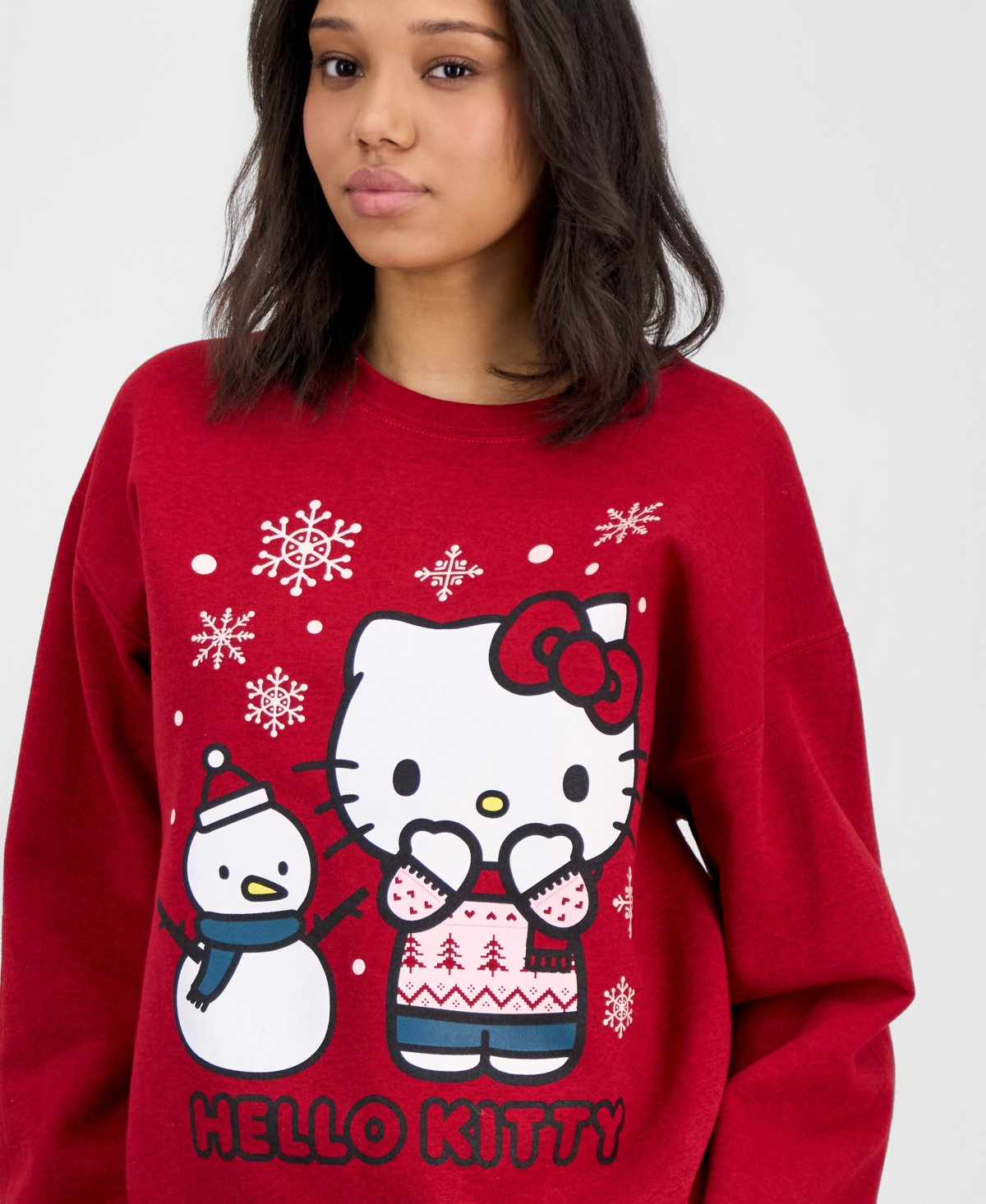 Love Tribe Juniors' Hello Kitty Snowman Crewneck Sweatshirt