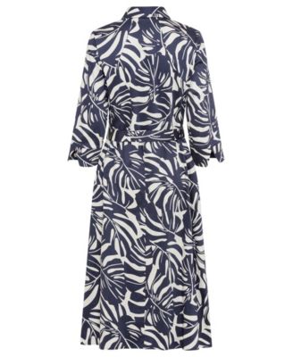 Women's Palm Print A-Line Midi Shirt Dress