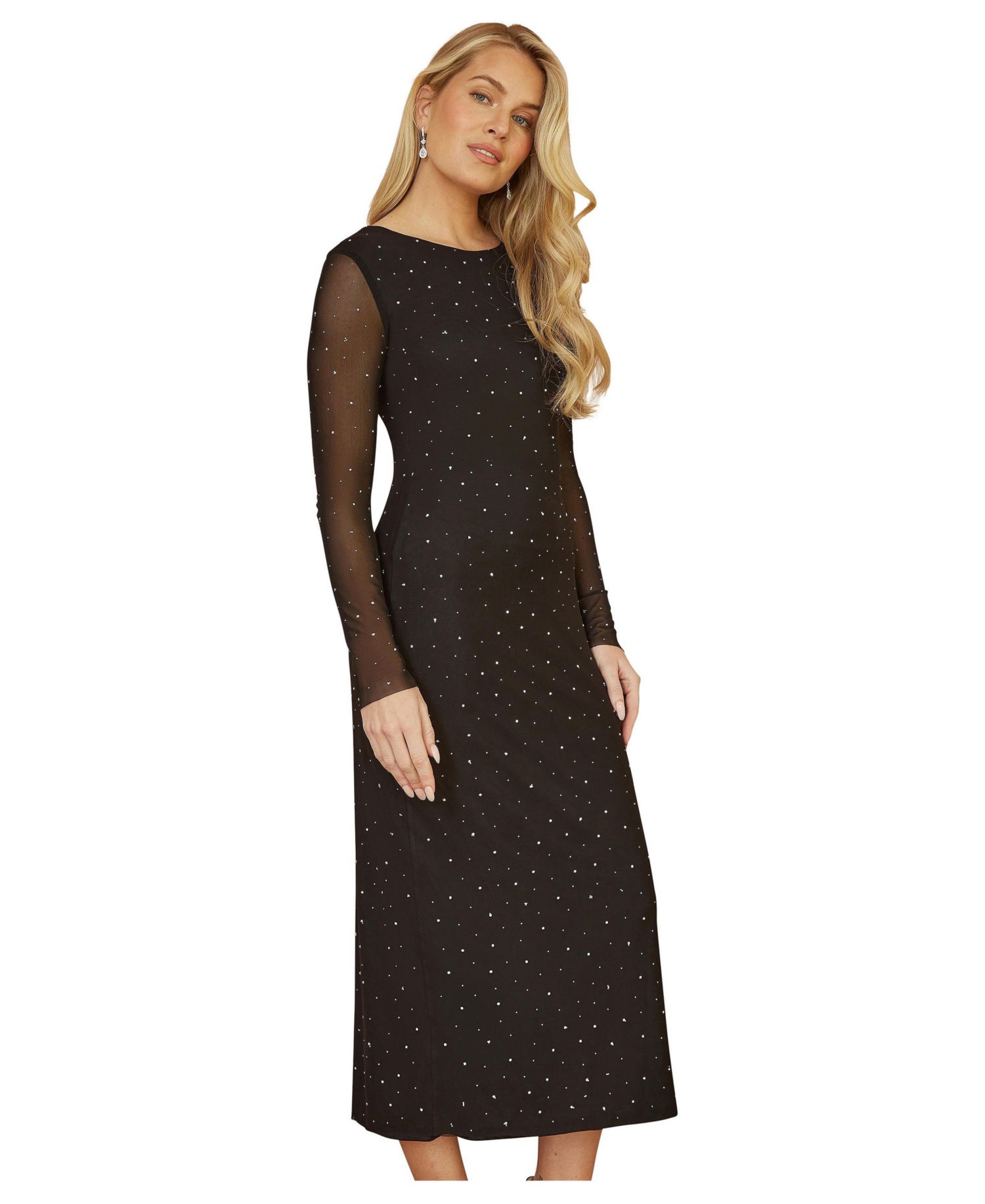 Women's Sparkle Mesh Bodycon Midi Dress