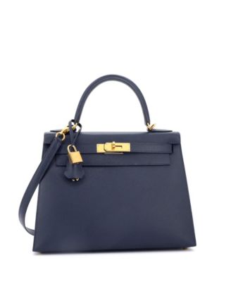 Kelly 28 Handbag Blue Epsom with Gold Hardware