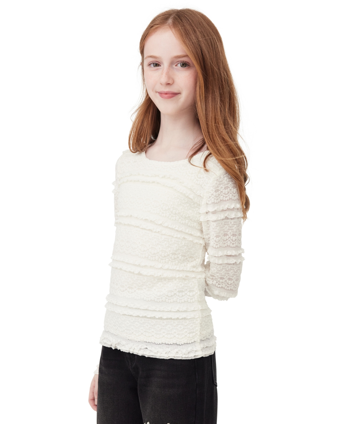 Habitual Kid Habitual Girls 7-16 Lace Long Sleeve Top In White