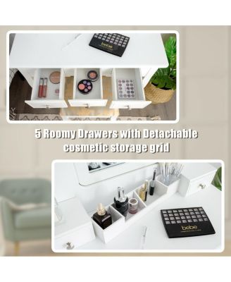 Makeup Vanity Set with Mirror and Cushioned Stool