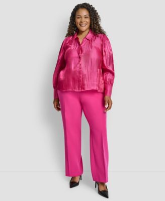 Plus Size Balloon Sleeve Collared Neck Top