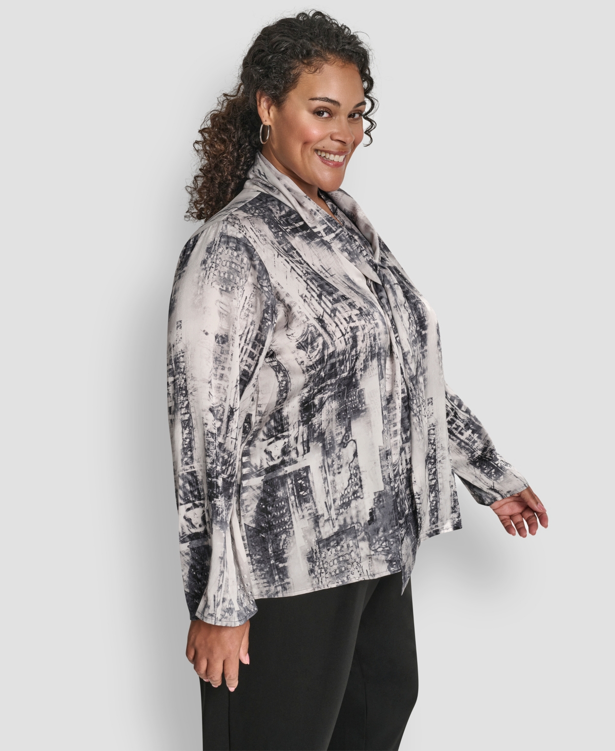 Dkny Plus V-Neck Long Sleeve Top
