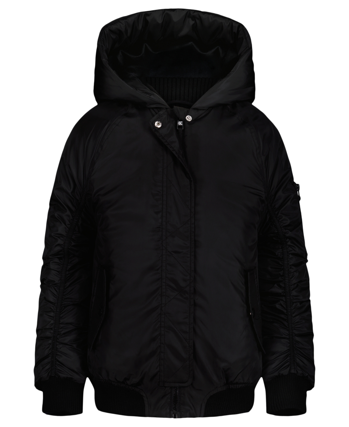 Calvin Klein Girls 7-16 Hooded Long Sleeve Bomber Jacket - Black