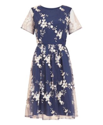 Women's Embroidered Floral Skater Dress