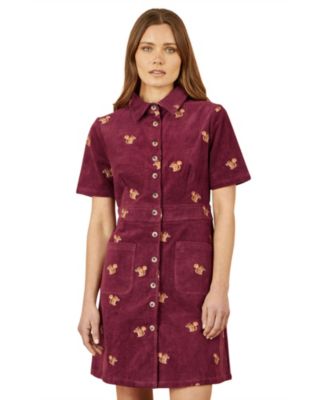 Women's Fox Embroidered Cord Shirt Dress