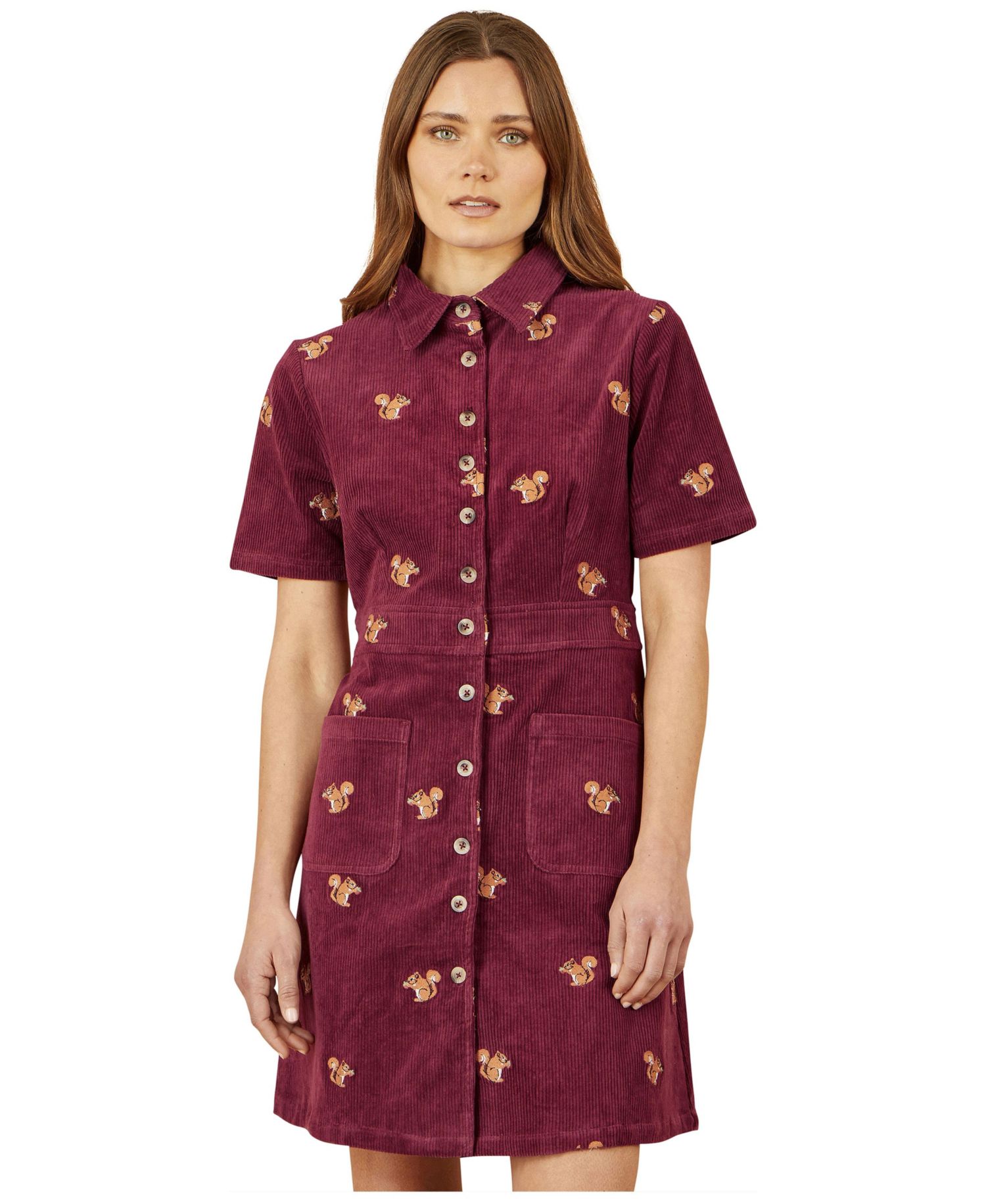 Women's Fox Embroidered Cord Shirt Dress