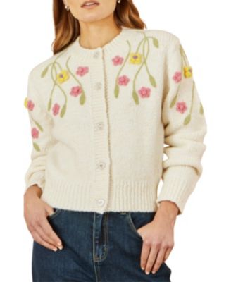 Women's Hand Embroidered Flower Cardigan