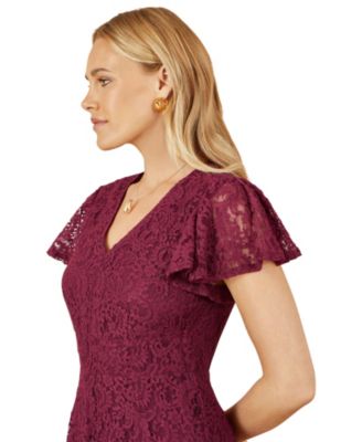 Women's Short Sleeve Lace Midi Skater Dress