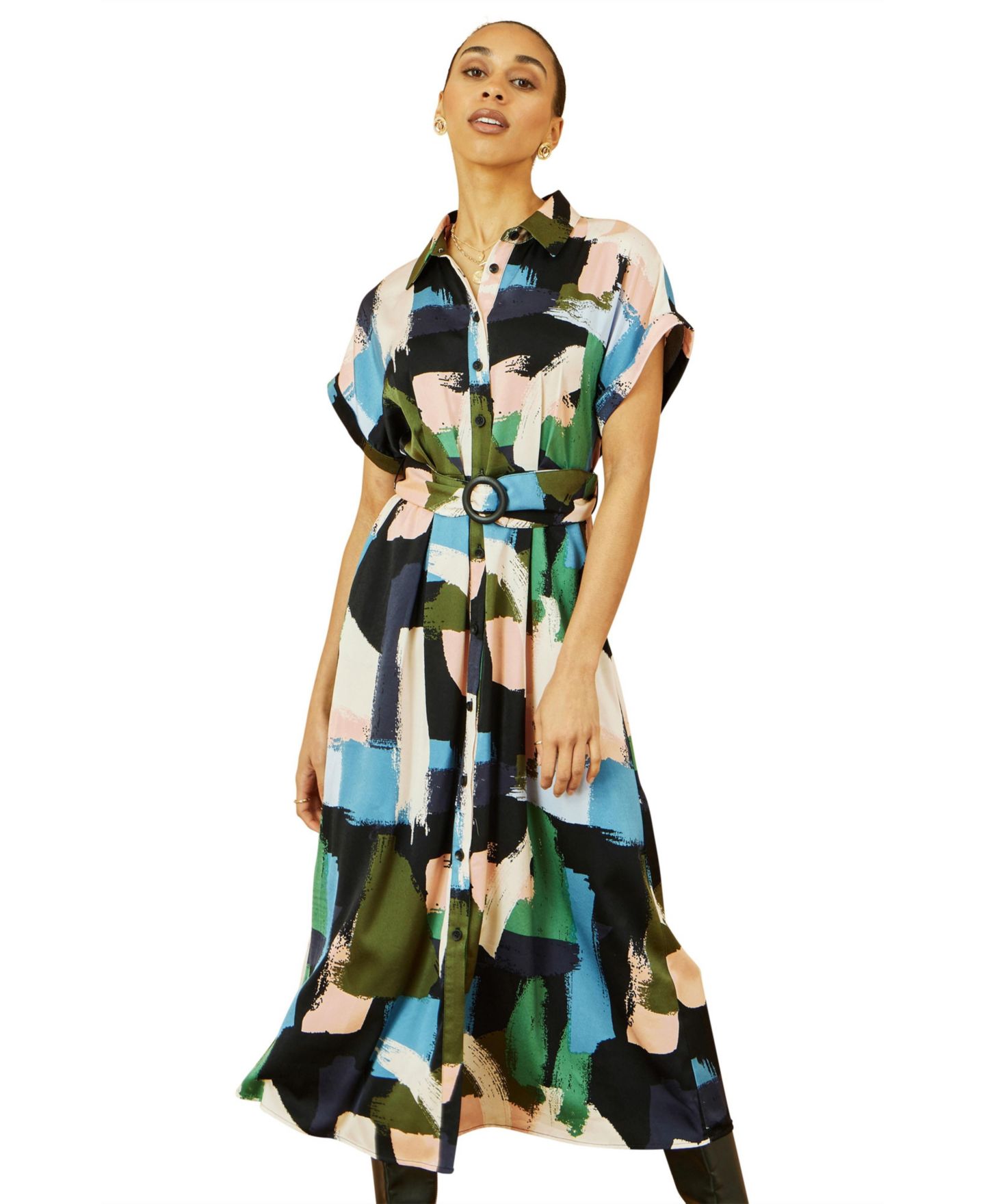 Женское платье Yumi Brushstroke Print Relaxed Shirt Dress, цвет: Разноцветный — фото 7
