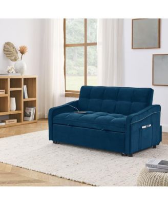 Velvet Loveseat Sleeper Sofa Bed with USB & Type-C Charging, Adjustable Backrest, Pull-Out Bed for Small Spaces-Maison Boucle