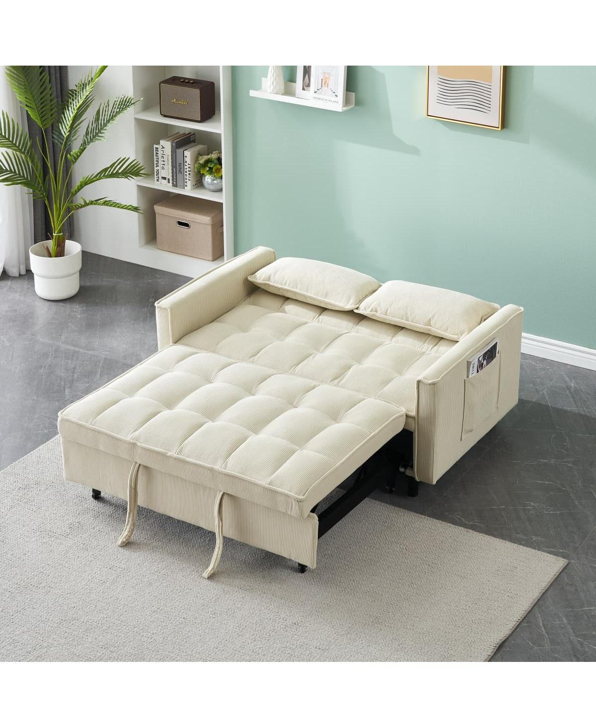 Maison Boucle Corduroy Loveseat Sofa Bed with Adjustable Backrest, Pull-Out Tufted Sleeper Couch for Small Spaces, Dorms, Apartments-Maison