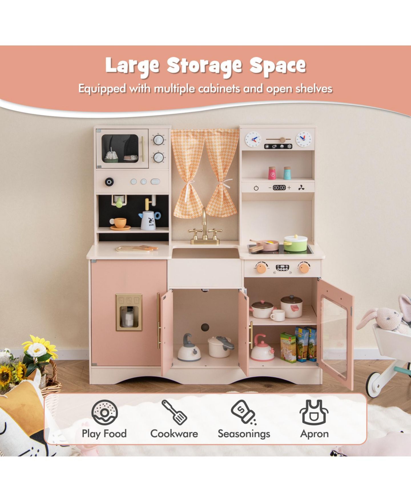 Детская игрушка HONGGE Cooking Microwave and Beverage Station Play Kitchen, Ages 3+, цвет: Розовый — фото 5