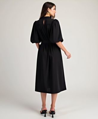 Women's Belted Puff Sleeve Midi Dress