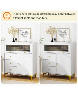 Chest of Drawers with Flip Up Fluted Glass Door for Bedroom Kitchen